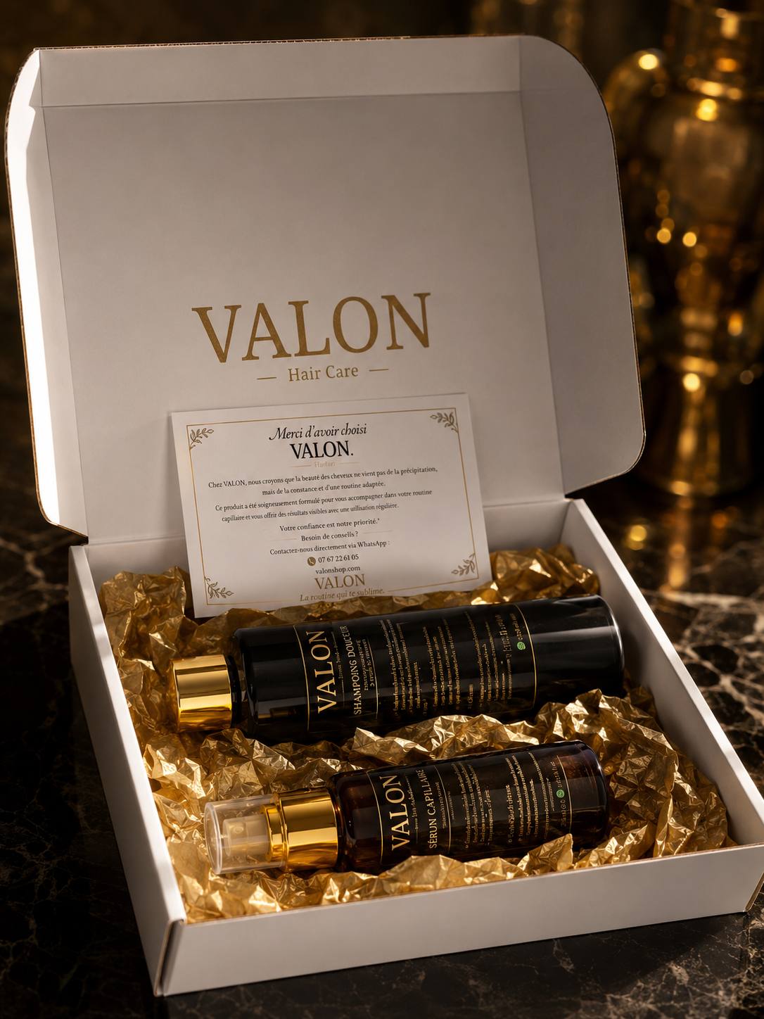 Coffret Routine VALON – Packaging premium noir et or